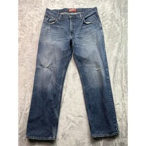 Arizona Jeans Mens Sz 36x30 Blue Jeans Relaxed Straight Whiskered Faded Denim